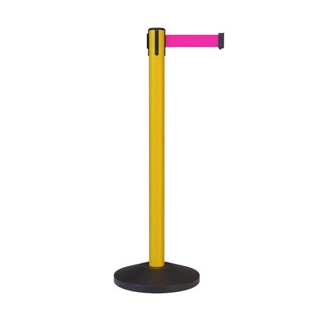 Montour Line Stanchion Belt Barrier Yellow Post 13ft.Fl. Pink Belt ES400-YW-FPK-130